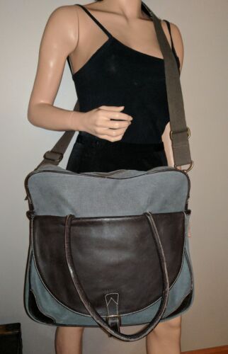 WILSONS UNISEX CUERO LONA MENSAJERO PORTÁTIL BOLSO DE TRABAJO NOCTURNO GRIS MARRÓN GRANDE - Imagen 2 de 11