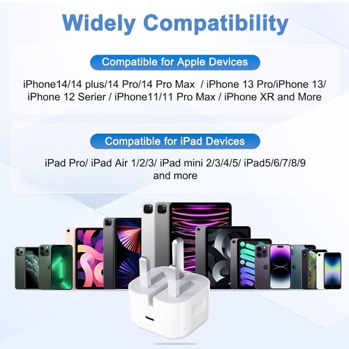 iPhone 14 13 12 11 Pro XR XS Fast Charging 20W USB-C PD Plug Charger and Cable - Zdjęcie 5 z 5