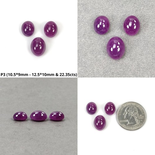 100% Natural Purple Untreated Unheated Ruby Gemstone Cabochon Oval Shape 3pcs - Picture 4 of 5