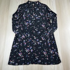 Sezane Button Shirt Dress 100% Silk Mini Dress Size Xtra Small Black Floral