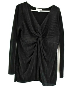 Jessica-Simpson-Women-XL-Ribbed-V-Neck-Twist-Front-Blouse-Top-Shirt-Black