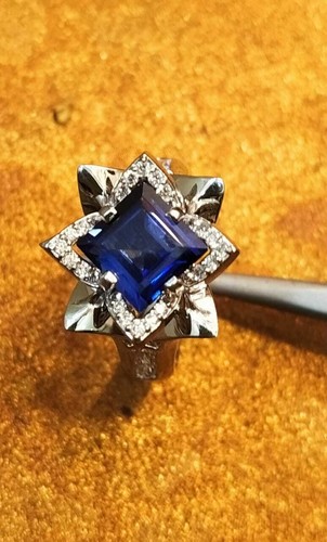 Pave 3,87 Cts Tondo Brillante Taglio Diamante Zaffiro Cocktail Anello In 14K Oro - Foto 4 di 12