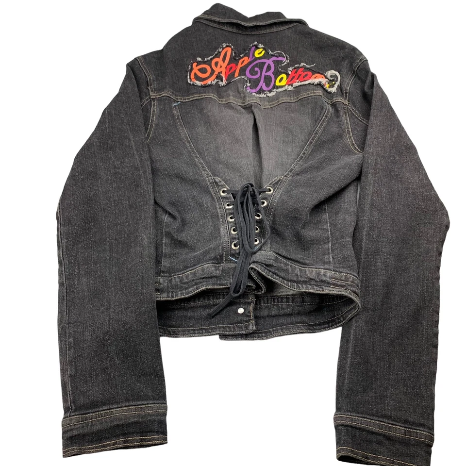 Chaqueta de mezclilla adornada de colección Y2K con parte inferior de manzana para niñas junior talla 3XL Foto 2 de 4