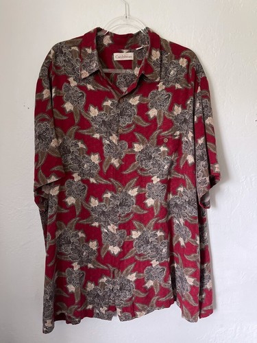 Camicia Caraibica Uomo 3XT Rossa Floreale Batik Manica Corta Tasca Hawaiana Alta - Foto 1 di 5