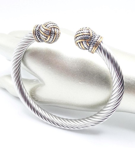 EINZIGARTIGES geflochtenes Twist 20kt vergoldet Kabel Kugel End Spitzen 8" breit Manschette Armband - Bild 6 von 12