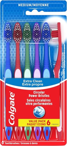 Colgate Extra Clean Medium 6 Pack Toothbrushes, Circular Bristles