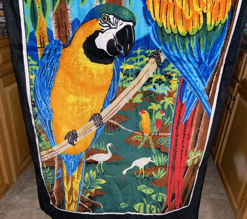 Vintage Beach Towel Parrot Macaw Aruba Rainforest 100% Cotton TF - Picture 3 of 4