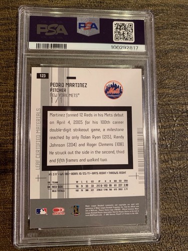 2005 Pedro Martinez leaf Cert. Mat. Mirror Red Autograph 1/1 PSA EX-MT 6 - Picture 2 of 3