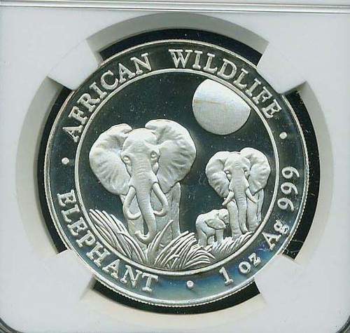 SOMALIA 2014 100 SHILLINGS SILVER COIN "ELEPHANT" CERTIFIED SUPERB GEM NGC MS68 - Picture 3 of 4