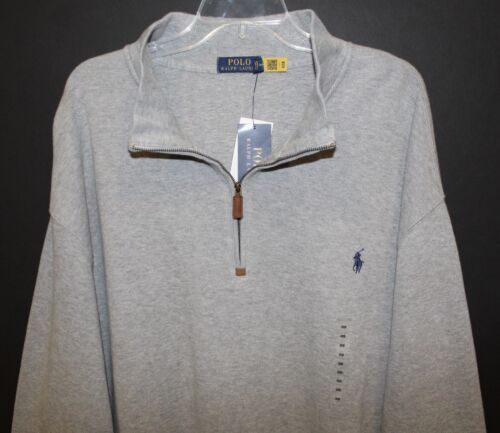 Suéter Polo Ralph Lauren Para Hombres Gris 1/2 Cremallera Algodón Nuevo con Etiquetas $98 Talla XXL 2XL - Imagen 2 de 4