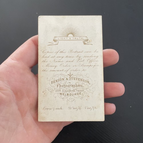 CDV Cabinet Studio Card Photograph Studio c1870s GoldRush Benson Stevenson Vic - Picture 2 of 2