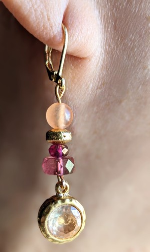 1.7 C Genuine Champagne Yellow Sapphire And Chalcedony Beads Drop Down Earrings - Picture 6 of 6