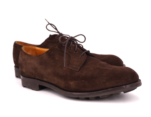 WORN 3x | $1410 EDWARD GREEN CAUDALE 10.5 E 11 PLAIN TOE DERBY ESPRESSO SUEDE - Afbeelding 1 van 15