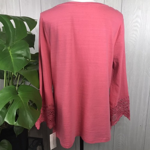 NWT $60 Charter Club Top Casual Solid Pink Lace Sleeve Detail Size Large - Picture 5 of 7