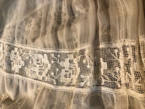 Woman's Long Old Skirt Petticoat White Irish Lace Embroidery Antique - Picture 6 of 7