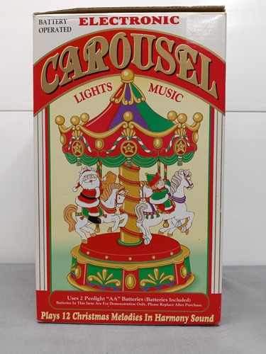 Vintage 9" elektronisches Weihnachtskarussell Lichter Bewegung musikalisch 12 Weihnachtslieder - Bild 12 von 12