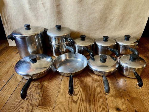 Vintage REVERE WARE Tri-Ply Disc Bottom 18 PC Cookware Set Pots Pans Steamer Lid - Picture 3 of 23