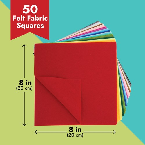50 Pack Felt Fabric Sheets for Crafts, DIY Projects, 8 x 8" Rainbow Colored Felt - Picture 4 of 10
