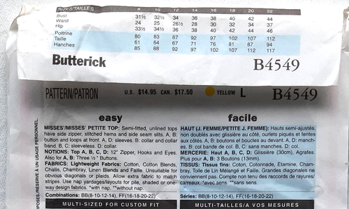 BUTTERICK B4549 - Misses Tops sewing pattern (Sizes 8-14) - Picture 4 of 5