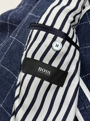 Hugo Boss Hartlay Blazer Jacket Slim Fit Check Wool Linen Knit Size 40R / 50 - Picture 10 of 17