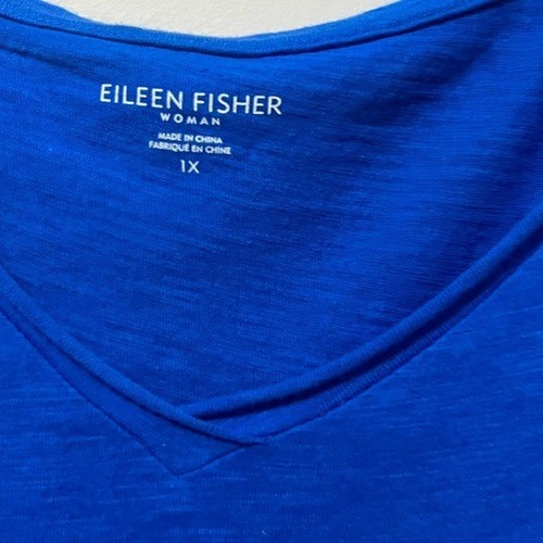 Eileen Fisher Plus Size 1X Tee Shirt Organic Cotton Blue Short Sleeves V Neck - Picture 7 of 7