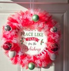 Christmas Wreaths-18in Handmade Tulle Door Decorationsw/ Ornaments & Bells-New