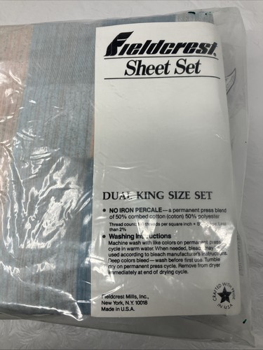 Fieldcrest 4 piece KING Sheet Set Percale Flat Fitted & Pillowcases READ VTG - Picture 3 of 8