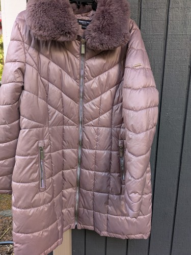 Kenneth Cole Women Silvery Mauve Purple Puffer Jacket Hood Quilted XL Overcoat - Picture 1 of 11