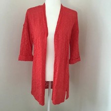 Nic Zoe Textured Open Front Cotton Knit Cardigan in Flame NWT size S