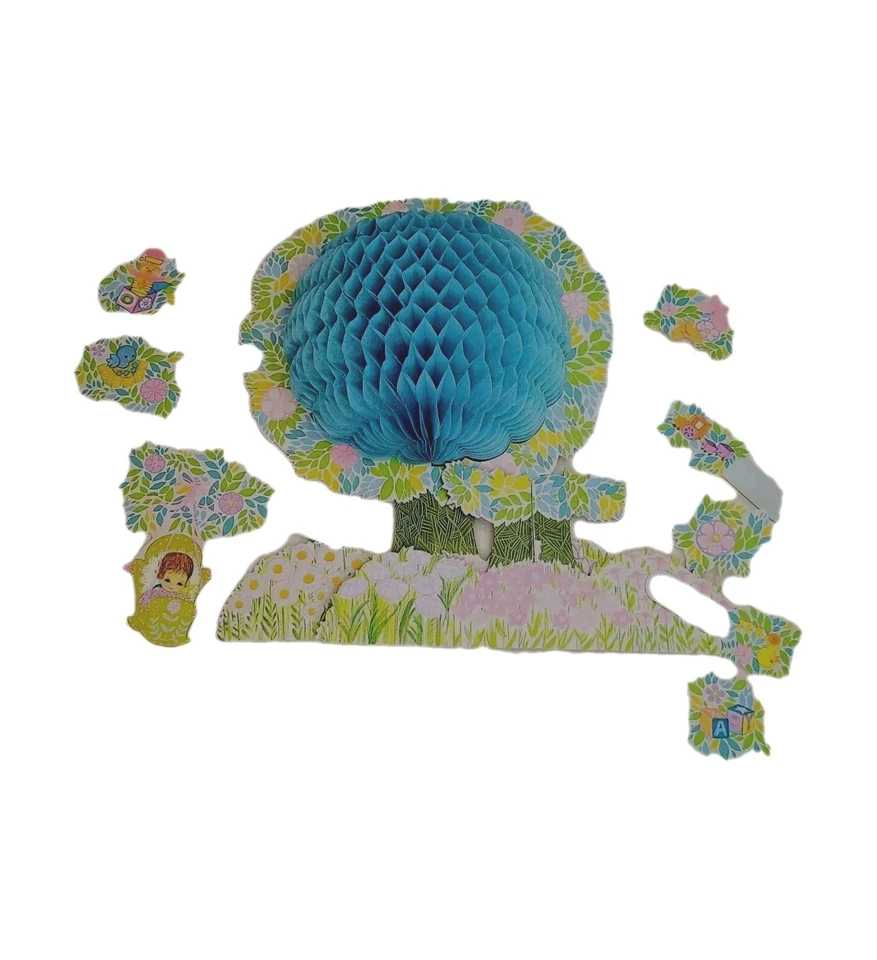 Centro de mesa Hallmark Honeycomb vintage Rock-A-Bye árbol de baby shower verde 14" Foto 2 de 4