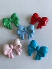 5 Large Vintage Plastic Colorful Bow Buttons