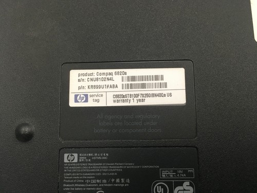 HP COMPAQ 6820S - BOOTS TO BIOS - INTEL CORE 2 DUO T8100 - 4GB RAM - READ - BB - Picture 8 of 8