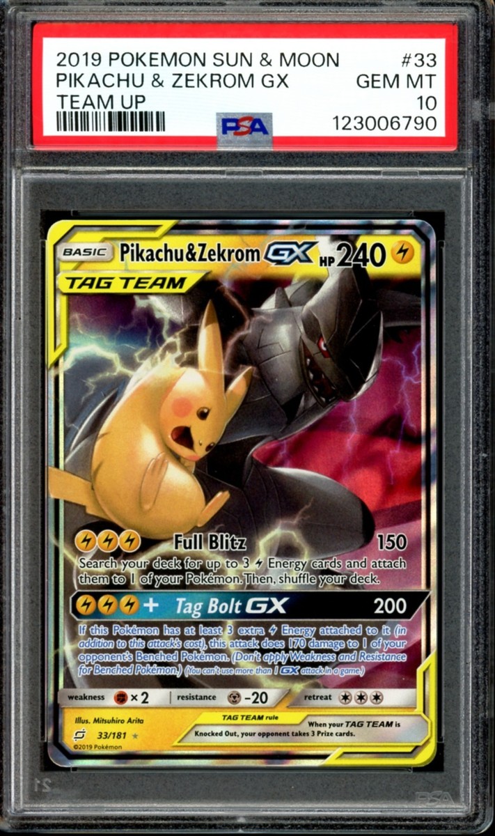 PSA 10 Pikachu & Zekrom GX 33/181 Holo Team Up 2019 Pokemon
