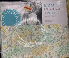 Martha Stewart Sheet Set TWIN 220 TC Percale 3 Piece Sundrop Flowers Sealed New