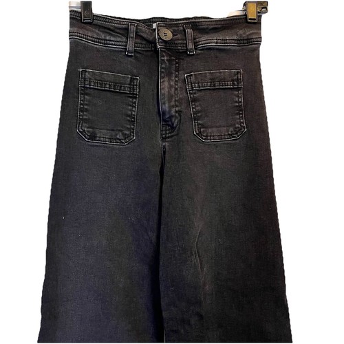 Zara Girls Jeans 13-14 Dark Wash Wide Leg High-Rise Stretch Raw Hem Kids - Picture 2 of 7