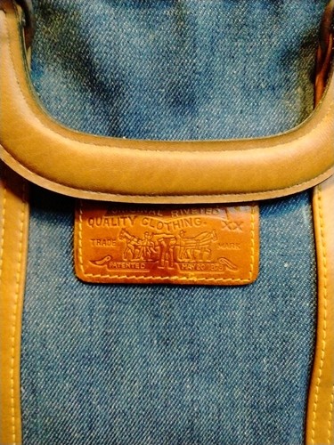 1960s Vintage Levi’s Denim Flat Tote Bag Purse Leather Label Orange Tag Laptop - Picture 3 of 13