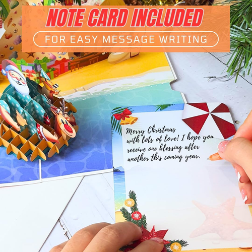 Tarjeta de Navidad de Playa, Tarjeta de Navidad Tropical Pop Up de 6 X 8 Pulgadas con Sobre... - Imagen 5 de 6