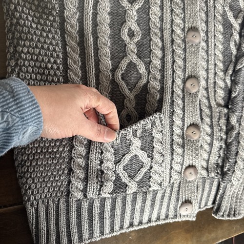 Aran Craft Gray Convertible Collar Cardigan Woman L Sweater IRELAND Cable Knit - Picture 4 of 13