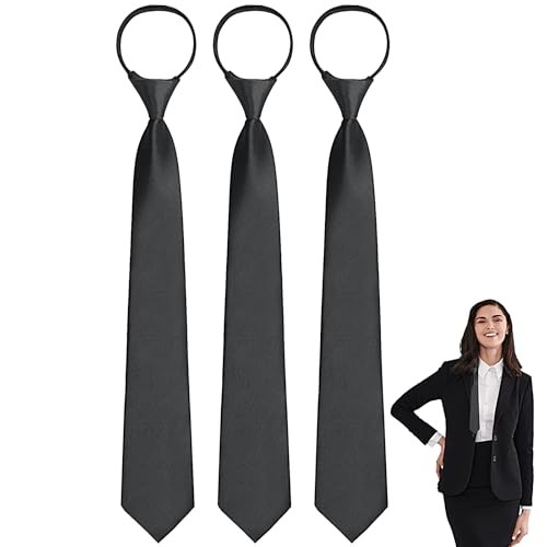 Schwarze vorgebundene Krawatten einfarbig Polyester Reißverschluss Krawatten 3,15”x 16,54” schwarz*3 - Bild 1 von 7