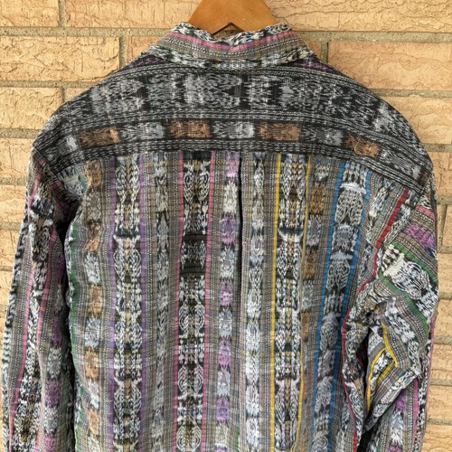 Vintage Guatemalan Shirt Mens Large Embroidered Striped Indigenous Boho Hippie - Picture 11 of 11