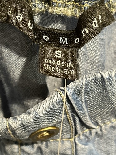 Top para mujer HAUTE MONDE con botones fuera del hombro con corbatas Tencel suave talla S azul - Imagen 5 de 11