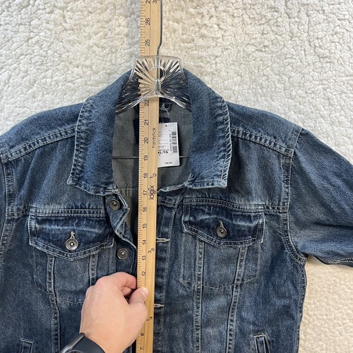 Place Kids Youth Size Extra Large 14 Denim Blue Jean Trucker Jacket Button Front - Picture 9 of 13