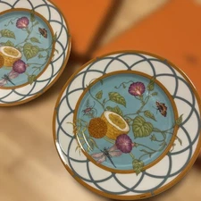 Hermes Siesta island Blue Dessert Plate Dish Tableware Floral 2 set Auth New 