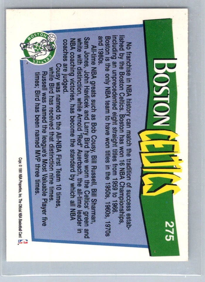 Командная карточка 1991 Hoops Celtics с птицей 275 - Изображение 2 из 2