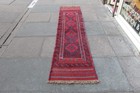 Vintage Hand Made Afghan Mushvani Oriental Red Blue Wool Narrow Runner 257x62cm