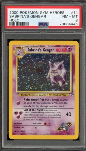 Pokemon Sabrina's Gengar Gym Heroes Unlimited Holo Rare #14 PSA 8