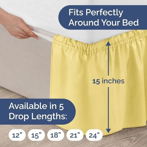 Gelbe Bettumrandung für Queensize-Betten - 15" Drop - verstellbares Plissee-Design - Bild 5 von 9