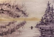 Original Artwork Modern Painting Landscape LONELY FISHERMAN BOAT Art Seascape A5