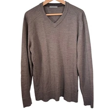 Smartwool Mens Kiva Ridge V-Neck Sweater Size Medium Taupe Brown Relaxed Fit