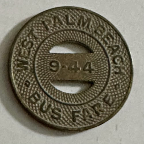 1944 Florida Cities Bus Company WEST PALM BEACH Bus Fare Token Coin 9-44 Sept. - Picture 7 of 10
